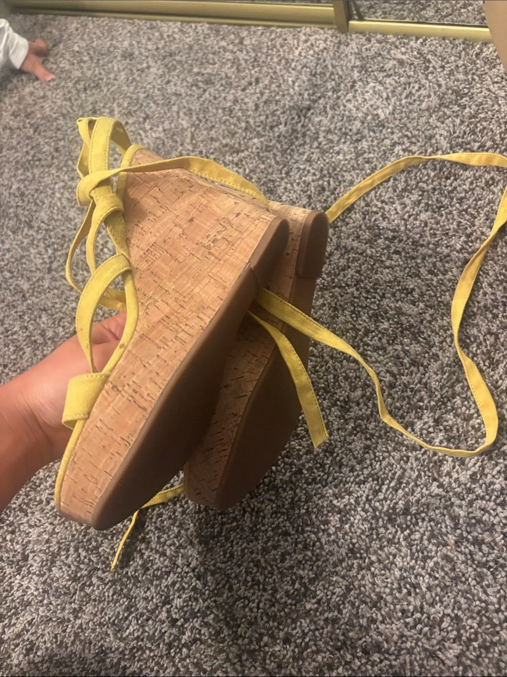 Guess Yellow Suede Lace-Up Platform Heels